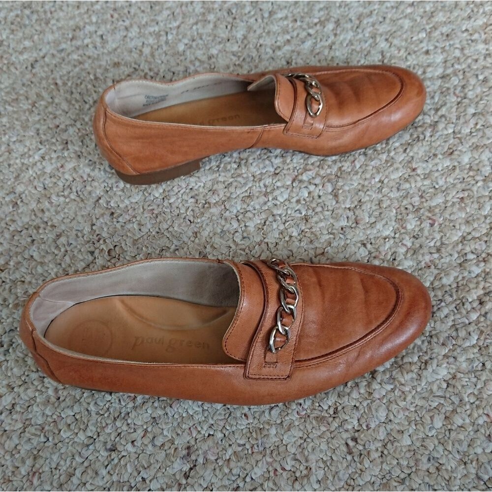 Paul Green Brown Leather classic Loafers with Chain Detail size 7 - Picture 5 of 12